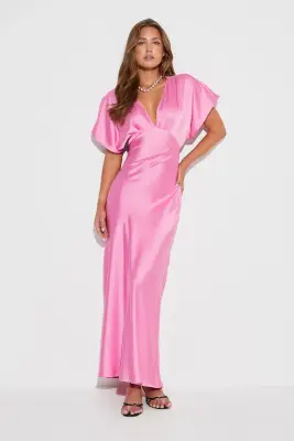 Satin maxi dress - Rosa - Dame - Gina Tricot